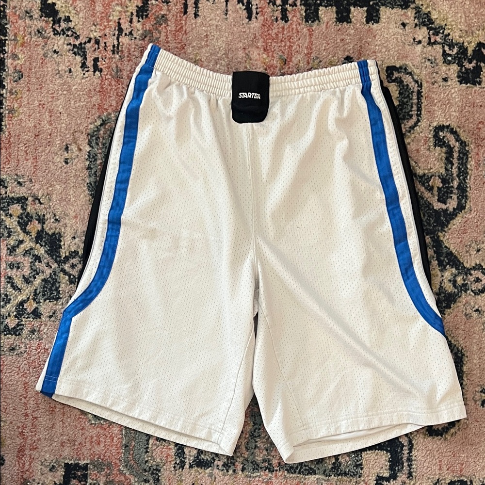 STARTER Vintage White Mesh Shorts with Blue Trim HALI